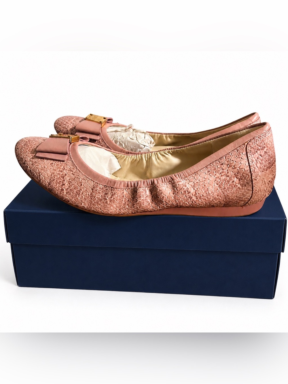NEW COLE HAAN Pink Textured Ballet Flats with Bow Accent